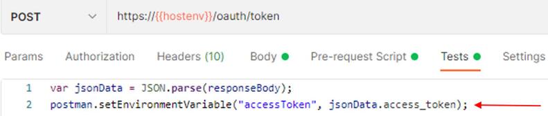 The Postman request returns a token