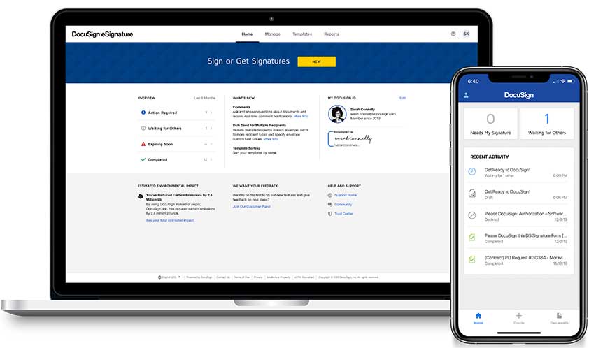 DocuSign user interface shown in a laptop