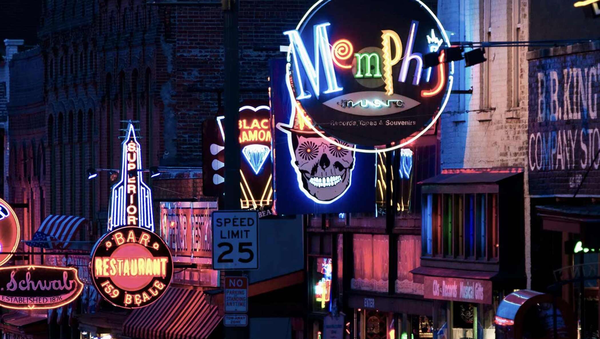 Illuminated signs on Beale Street in Memphis