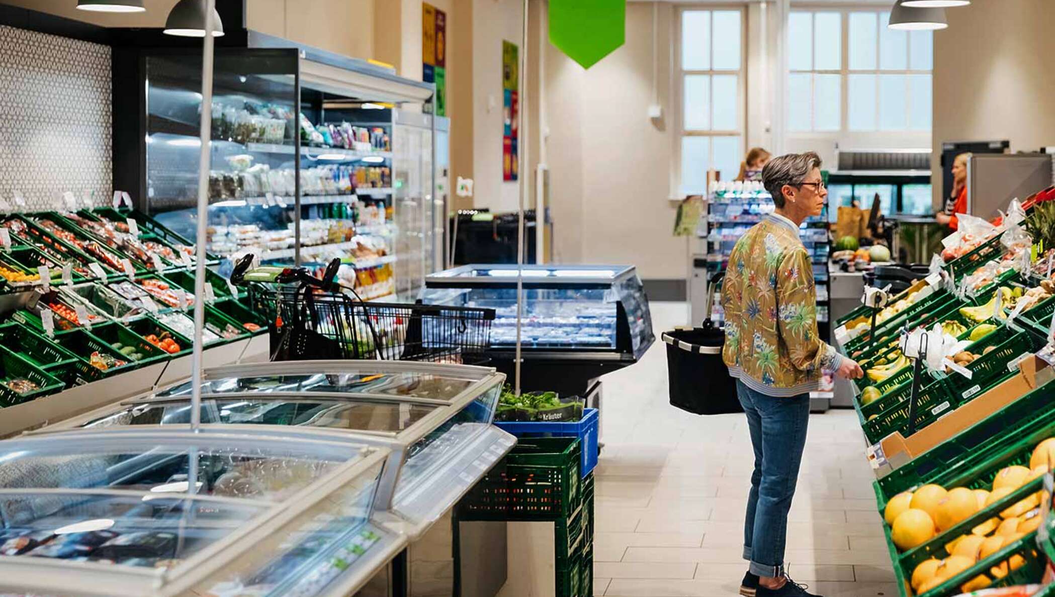 Senior woman shopping for fruit and vegetables