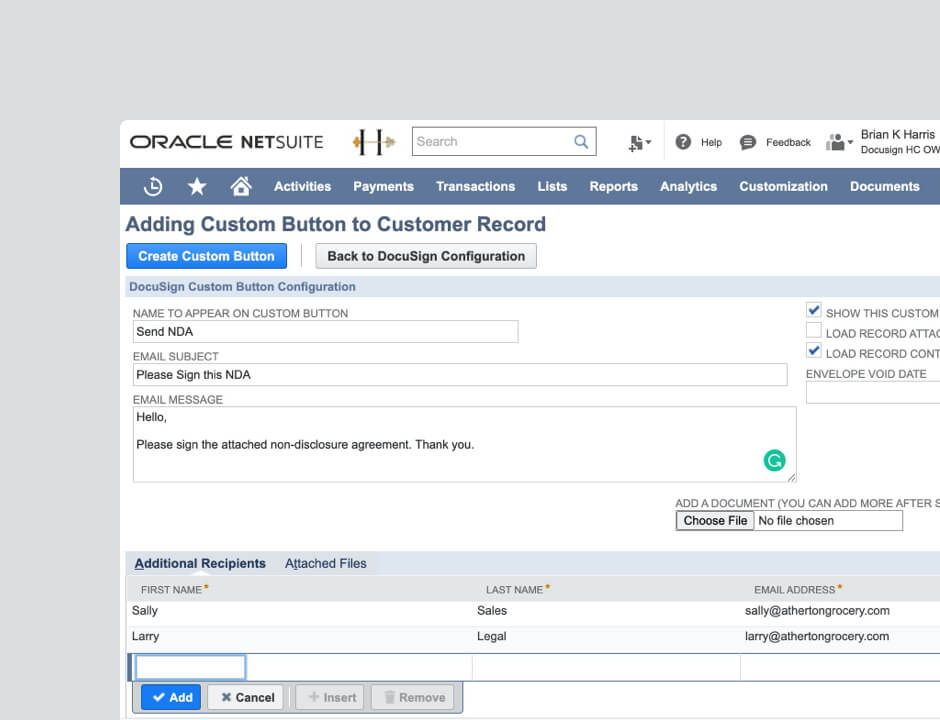 A product screenshot of Adding a Custom Button to Customer Record UI.