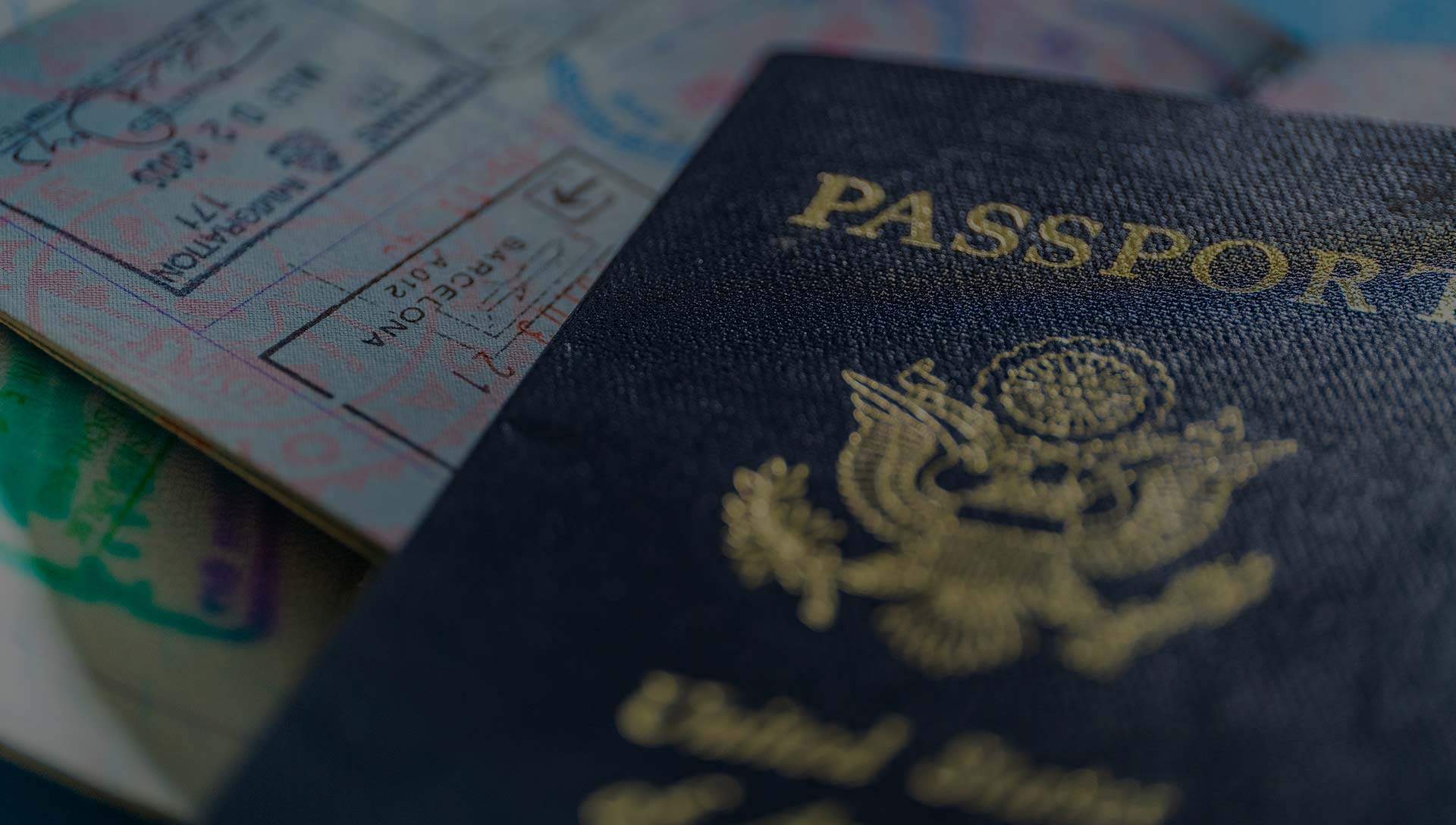 A US passport and passport stamps.