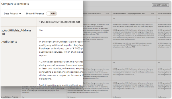 Compare and contrast contract language by viewing agreements side-by-side in DocuSign Insight.