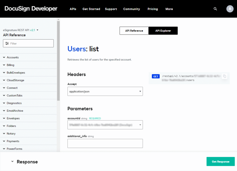 User account data auto-populated to API Explorer