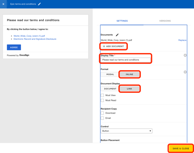 Configuring the clickwrap