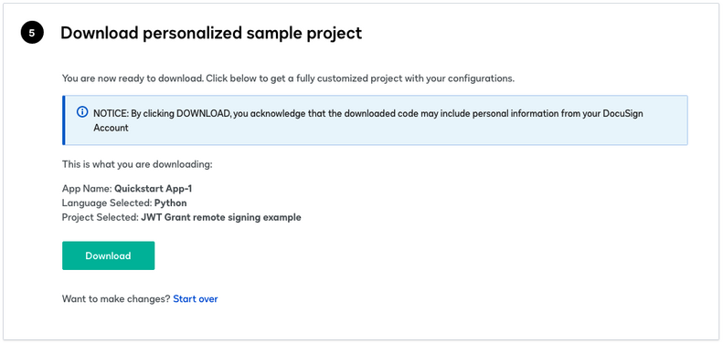 Quickstart step 5: Download the project