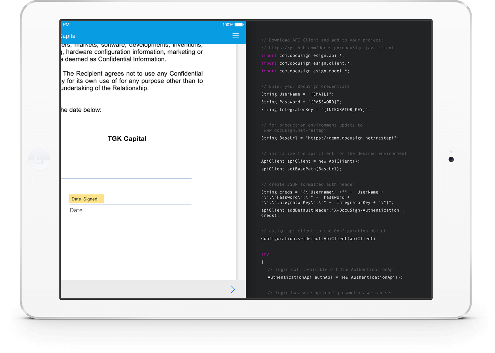 Embed DocuSign directly into your own custom iOS apps