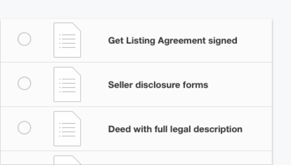 Lists track documents to ensure a swift closing with DocuSign Rooms for Real Estate.