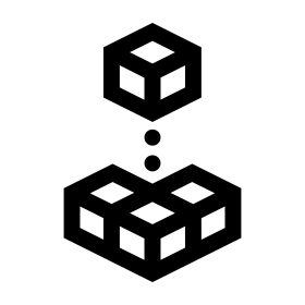 Icon of a cube completing a square made out of 3 other cubes.